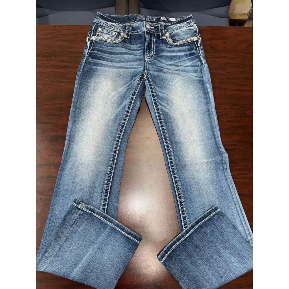 Miss Me Chloe Boot Jeans Size 28 with Rhinestones